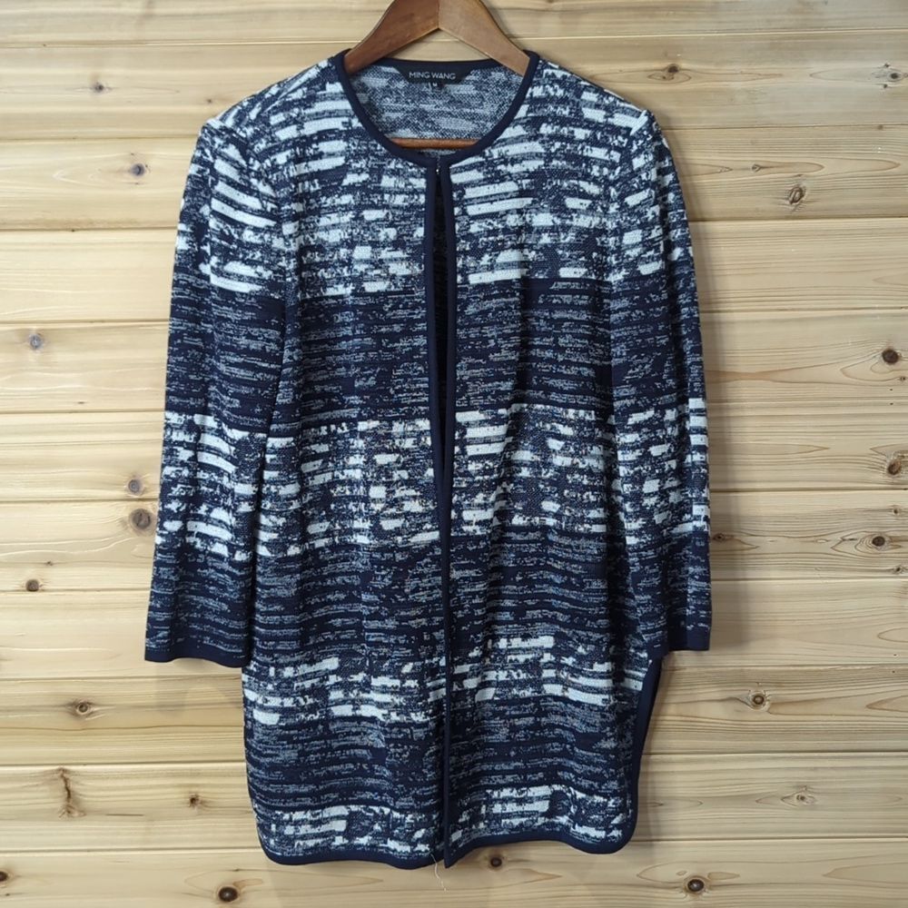 Ming Wang Sweater Womens‎ Medium Blue Cardigan Jacket Classic
